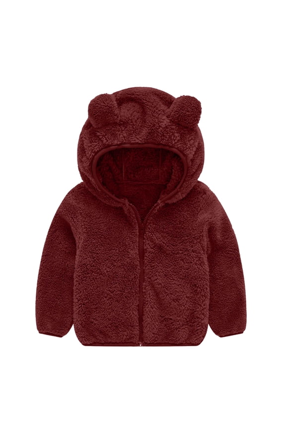 Fleece Jacket for Girls Hooded Fleece Zipper Solid Long Sleeve Cute Clothes Wine 12 Months