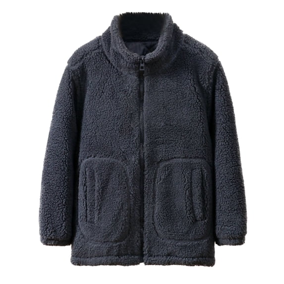 SELONE Fleece Jacket for Girls with Pockets Fleece Windproof Zipper Solid Long Sleeve Fall Winter Coats Dark Gray 110