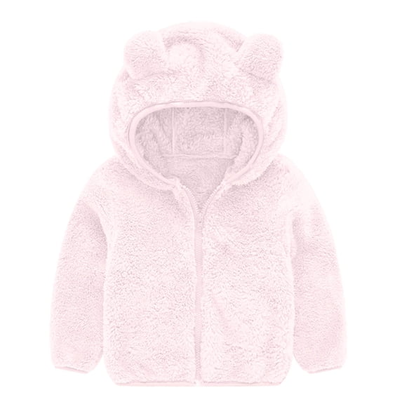 SELONE Fleece Jacket for Kids Boys Hooded Fleece Zipper Solid Long Sleeve Cute Clothes Pink 100
