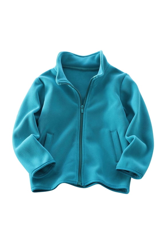 Fleece Jacket for Kids Girls with Pockets Fleece Zipper Solid Long Sleeve Fall Winter Coats Blue 9 Years