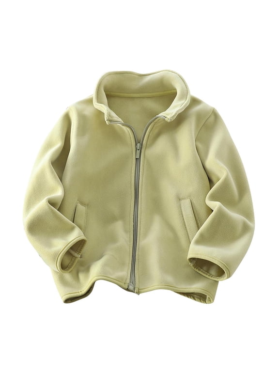 Fleece Jacket for Kids with Pockets Fleece Zipper Solid Long Sleeve Fall Winter Coats Green 5 Years