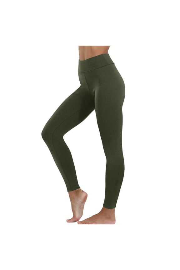 Fleece Lined Leggings Women Butt Lifting Stretch Tight Buttery Soft Yoga Pants Soild Running Pants Green M