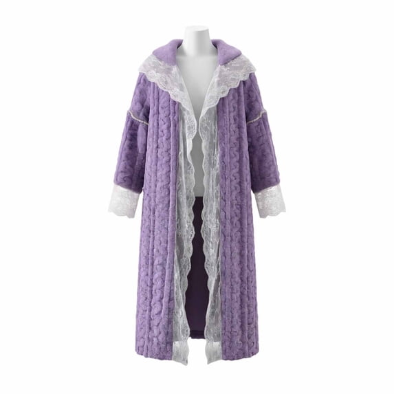 SELONE Fluffy Robes for Women Cozy Soft Coral Fleece Bathrobe Lace Tie Long Sleeve Towel Robe Winter Home Loungewear