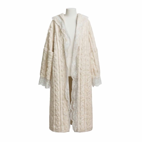 SELONE Fluffy Robes for Women Cozy Soft Coral Fleece Bathrobe Lace Tie Long Sleeve Towel Robe Winter Home Loungewear