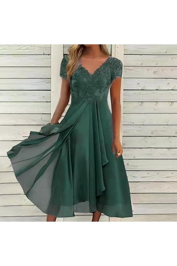 green cocktail dress near me A-LINE COCKTAIL DRESS WITH FLORAL DETAILS CD9245 main image 0