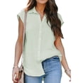 thumbnail image 1 of SELONE Front Button Shirt for Women Short Sleeve Tops Blouses Regular Fit T Shirts Pullover Tees Tops Solid T-Shirts V Neck Tops Casual Blouses Button Up Button Down T Shirts Breathable Green M, 1 of 7