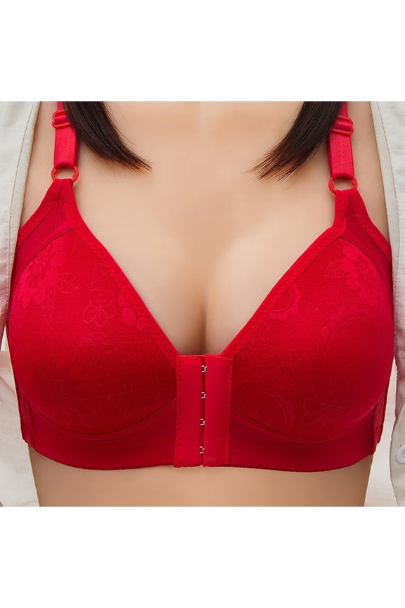Front Closure Bras Plus Size for Women Oversized and Thin Underwear without Steel Ring Side Folding Bra Red XL