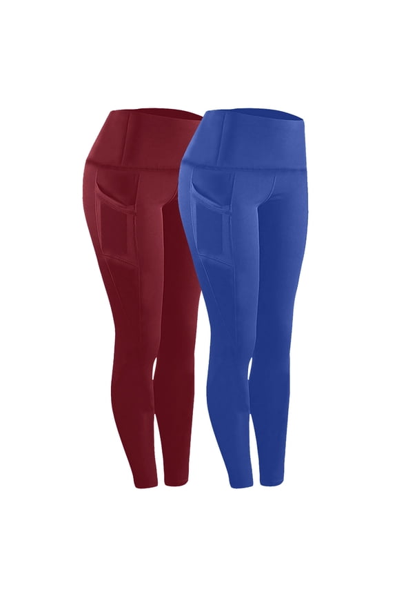 Full Length Leggings for Women Plus Size with Pockets 2 Packs Curvy Slim Casual Long Workout Pants for Work out Pull on Solid Yoga Lightweight Multicolor 3XL Breathable Butt Lift Gym Clothes