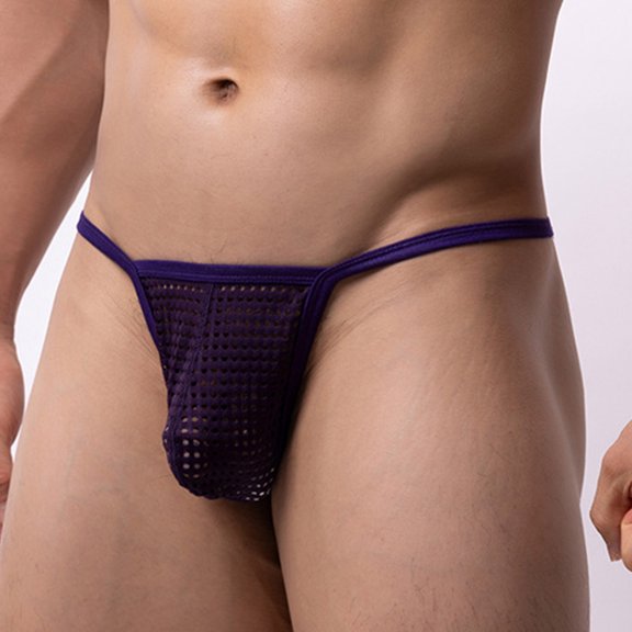 SELONE G-Strings for Men No Ride Up Briefs Summer Underwear Elastic Waistband Pouch Slim Wear Purple L