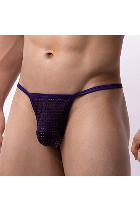 G-Strings for Men No Ride Up Briefs Summer Underwear Elastic Waistband Pouch Slim Wear Purple L