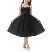 SELONE Girls Dress Sleeveless Spaghetti Strap A Line Dress Crew Neck Midi Sundress Mesh Bow Elegant Outfits 1-10Y