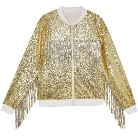 SELONE Girls Gold Sequin Jacket Zipper Solid Long Sleeve Fall Winter Outfit Gold 6T