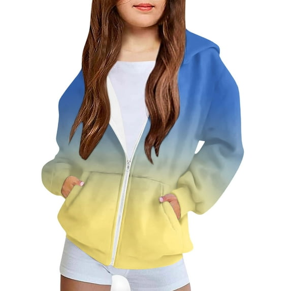 SELONE Girls Hooded Sweatshirt Jacket with Pockets Hooded Lightweight Zipper Gradient Long Sleeve Fall Winter Outwear Blue 8 Years
