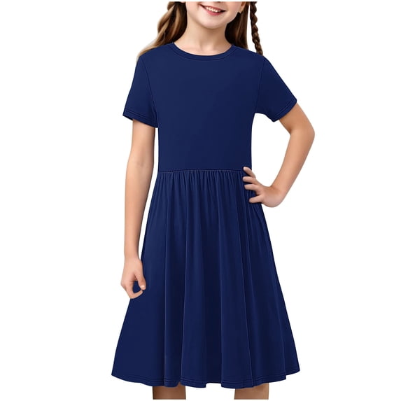 SELONE Girls Maxi Dress Kids Short Sleeve Maxi Dresses Crew Neck Sundress Ruffle Ruched Formal Outfits 4-14Y
