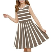 SELONE Girls Party Dress Sleeveless Dresses Crew Neck Midi Summer Sundress Stripe Casual Hoilday Outfits 3-14Y