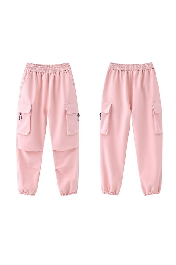 Girls Snow Pants Boy Joggers Cargo Soild Elastic Waist Trousers with Pockets Spring Outwear