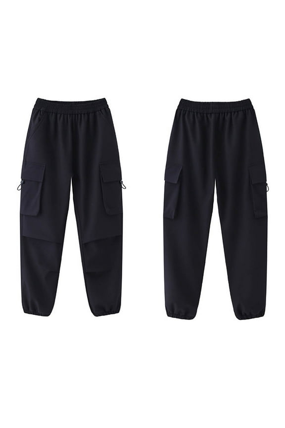 Girls Snow Pants Boy Joggers Cargo Soild Elastic Waist Trousers with Pockets Spring Outwear
