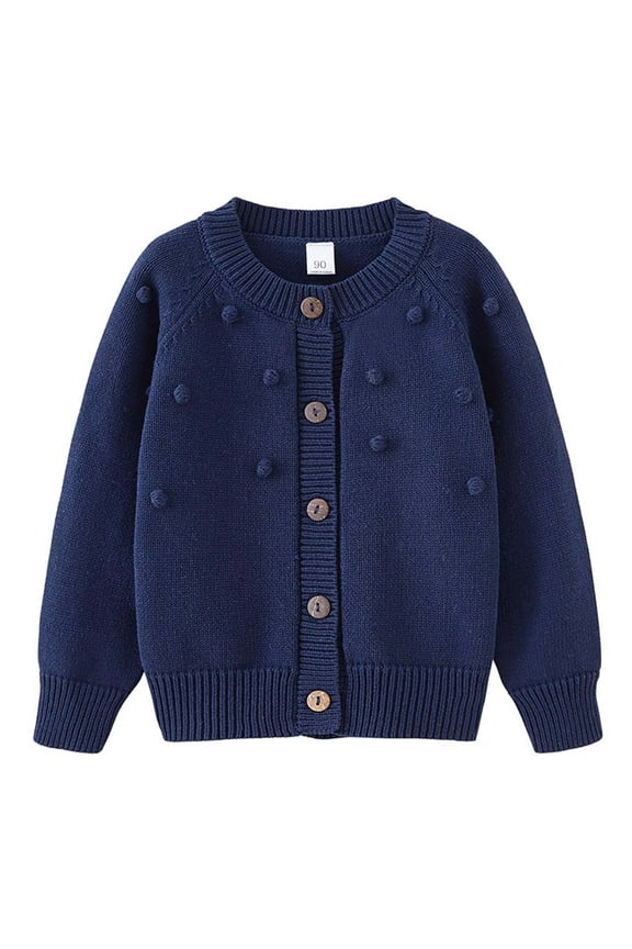 Girls Sweater Jacket Cotton Button Solid Long Sleeve Fall Winter Outwear Dark Blue 4 Years