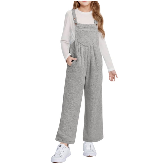SELONE Girls Wide Leg Overalls Big Kids Fleece Sleeveless Jumpsuit Soild Trousers with Pockets Fall Winter Outfits