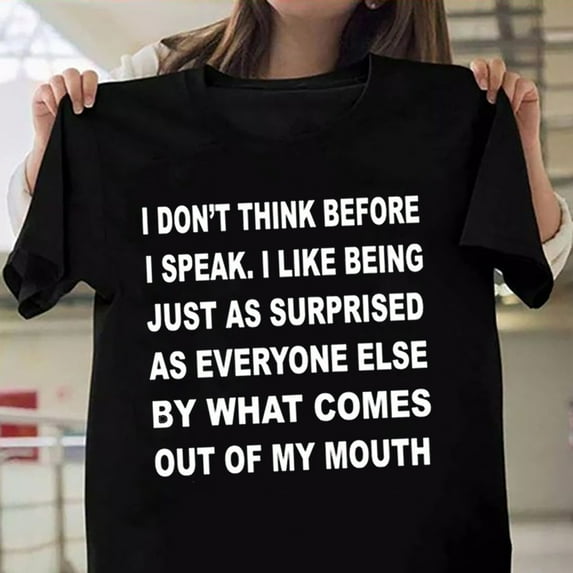 SELONE Going out Tops for Women Short Sleeve Tops Blouses Regular Fit T Shirts Pullover Tees Tops I Don'T Think Before Graphic Print T-Shirts Crew Neck Tops Casual Blouses Breathable Black XXXL