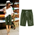 thumbnail image 1 of SELONE Green Casual Shorts for Women Mid Waist Plus Size Lounge Pants Cotton Linen Bermuda Trousers Loose Trendy Pants Pull on Solid Soft Short Length Lightweight Comfy L Breathable Summer Clothes, 1 of 3