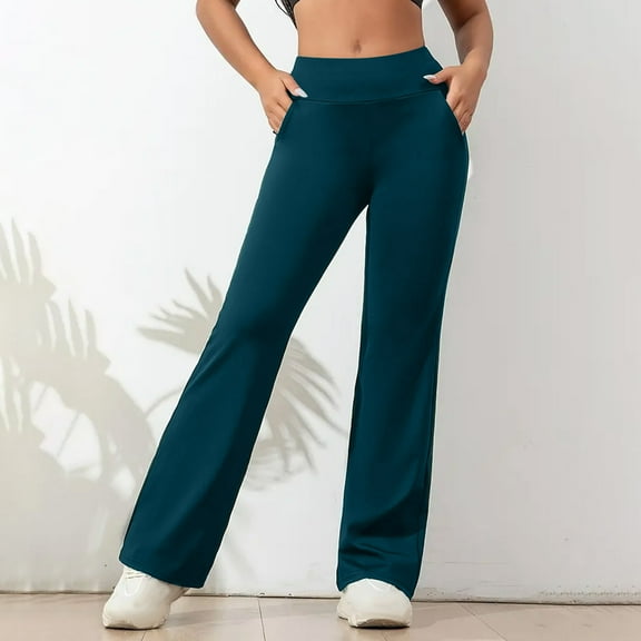 SELONE Green High Waisted Flare Pants Plus Size Trouser with Pockets Full Length Bootcut Loose Casual Long Trousers Pull on Solid Soft Yoga Lightweight Comfortable L Tall Breathable Summer Clothes