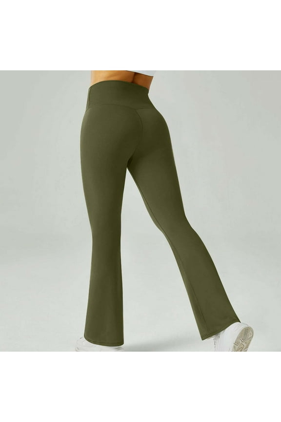 Green Leggings for Women Flare High Waisted Plus Size Workout Pants Full Length Curvy Casual Long Bootcut Workout Pants for Work out Pull on Solid Yoga Lightweight 2XL Breathable Gym Clothes