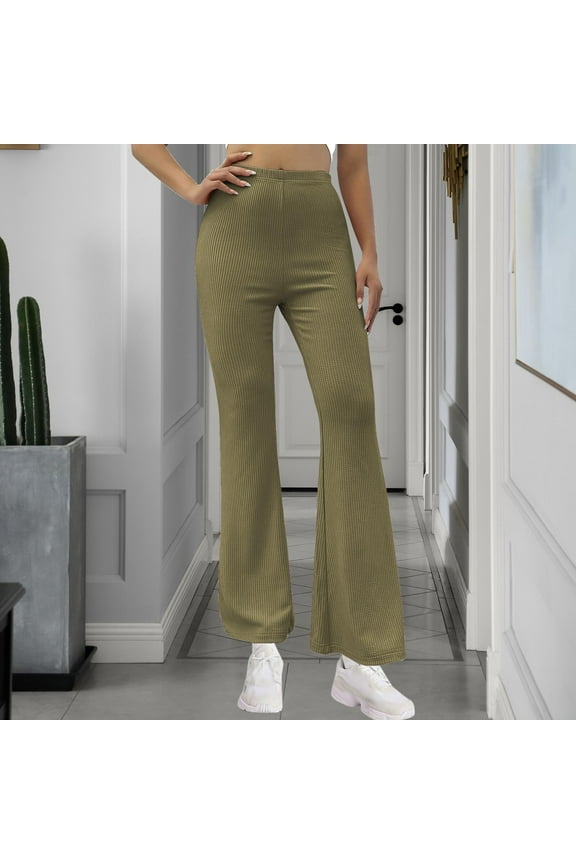 Green Leggings for Women Flare Mid Waist Gym Leggings Full Length Summer Pants Curvy Casual Long Flare Vacation Pants Pull on Solid Soft Yoga Lightweight Comfy XL Breathable Beach Pants