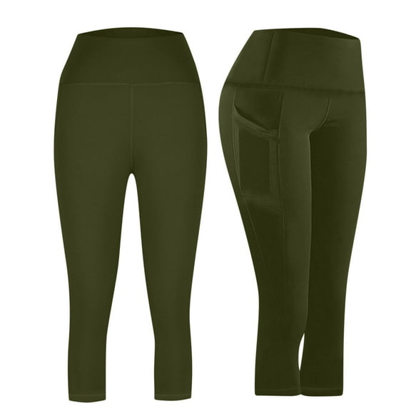 SELONE Green Leggings for Women Plus Size Capri Mid Waist with Pockets Curvy Slim Casual Workout Pants for Work out Pull on Solid Soft Yoga Lightweight Comfy S Breathable Butt Lift Gym Clothes