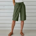 thumbnail image 1 of SELONE Green Plus Size Summer Clothes for Women Shorts Lounge Pants with Pockets Cotton Linen Elastic Waist Bermuda Trousers Loose Trendy Pants Drawstring Solid with Buttons L Breathable Clothes, 1 of 8