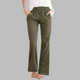 thumbnail image 1 of SELONE Green Plus Size Yoga Pants for Women Bootcut High Waisted Trouser with Pockets Cotton Linen Elastic Waist Full Length Bootcut Loose Casual Long Trousers Solid S Breathable Summer Clothes, 1 of 6