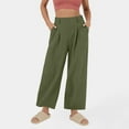 thumbnail image 1 of SELONE Green Wide Leg Dress Pants for Women Plus Size Lounge Pants with Pockets Cotton Linen Wide Leg Elastic Waist Full Length Trouser Loose Long Beach Pants Solid S Tall Breathable Summer Clothes, 1 of 8