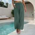 thumbnail image 1 of SELONE Green Wide Leg Pants for Women Dressy Plus Size Lounge Pants with Pockets Cotton Linen Wide Leg Elastic Waist Full Length Trouser Loose Beach Pants Drawstring Solid 2XL Tall Summer Clothes, 1 of 7