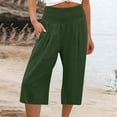 thumbnail image 1 of SELONE Green Wide Leg Yoga Pants with Pockets Plus High Waisted Plus Size Lounge Pants Cotton Linen Wide Leg Capri Trouser Loose Casual Beach Pants Solid Lightweight XL Breathable Summer Clothes, 1 of 5