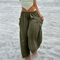 thumbnail image 1 of SELONE Green Women's Wide Leg Pants Casual Pant Plus Size Lounge Pants with Pockets Wide Leg Cropped Trouser Loose Long Beach Pants Drawstring Solid Lightweight M Tall Breathable Summer Clothes, 1 of 6