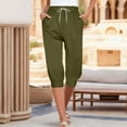 thumbnail image 1 of SELONE Green Womens Capri Pants with Pockets Mid Waist Plus Size Lounge Pants Elastic Waist Trouser Curvy Casual Beach Pants Drawstring Solid Tapered Lightweight Comfy 2XL Breathable Summer Clothes, 1 of 7