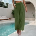 thumbnail image 1 of SELONE Green Womens Wide Leg Trousers Plus Size Lounge Pants with Pockets Cotton Linen Wide Leg Elastic Waist Full Length Trouser Loose Beach Pants Drawstring Solid S Tall Breathable Summer Clothes, 1 of 7