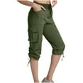 thumbnail image 1 of SELONE Green Work Pants for Women Cargo Mid Waist Plus Size Trouser Pants with Pockets Capri Trendy Pants Casual Vacation Pants Drawstring Solid Lightweight Comfy M Summer Clothes, 1 of 6