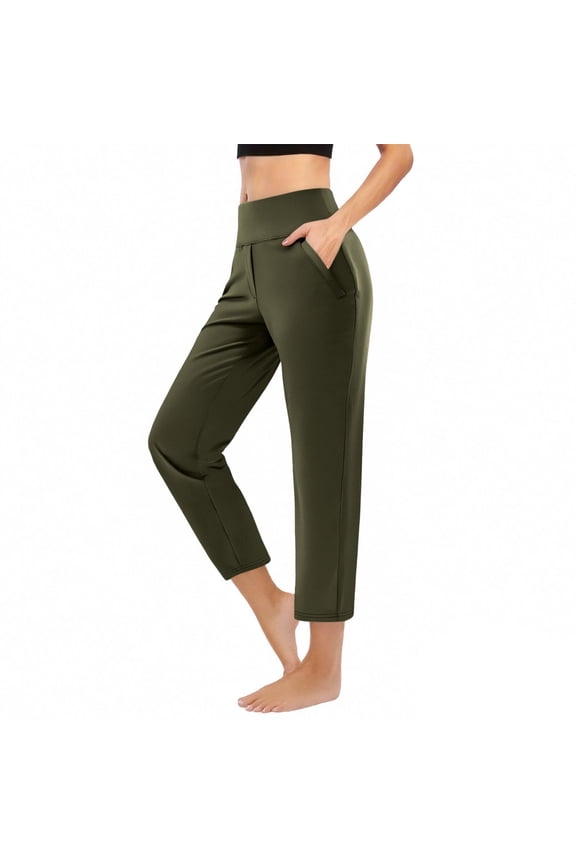 Green Workout Pants Womens Long Mid Waist Plus Size Lounge Pants Elastic Waist Cropped Trouser Loose Casual Beach Pants Pull on Solid Straight Yoga Lightweight S Tall Breathable Summer Clothes