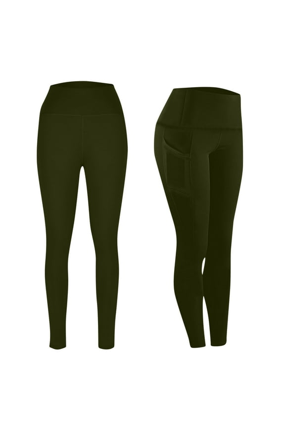 Green Yogalicious Leggings for Women Mid Waist Plus Size with Pockets Full Length Curvy Slim Casual Long Workout Pants for Work out Pull on Solid Lightweight M Breathable Butt Lift Gym Clothes