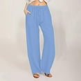 thumbnail image 1 of SELONE Gym Clothes for Women Plus Size High Waisted Lounge Pants with Pockets Full Length Trouser Loose Casual Long Beach Pants Drawstring Solid Straight Blue M Tall Breathable Summer Clothes, 1 of 8