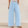 thumbnail image 1 of SELONE Gym Pants Women Wide Leg Plus Size Lounge Pants with Pockets Cotton Linen Wide Leg Elastic Waist Full Length Trouser Loose Casual Long Beach Pants Solid Blue L Tall Breathable Summer Clothes, 1 of 9