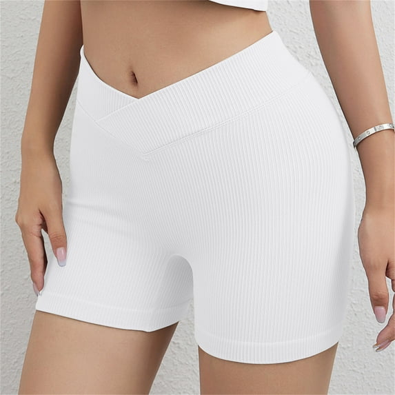 SELONE Gym Shorts Women Mid Rise Polyester Casual Pants Short Length Slim Slim Leg Lounge Trousers White XL