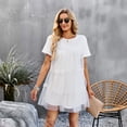 thumbnail image 1 of SELONE Hawaiian Dresses for Women Plus Size Summer Spring Casual Tulle Mesh Short Sleeve Solid Color Fashion And Round Neck Midi Dresses for Women for Everyday Wear Beach Vacation White L, 1 of 8