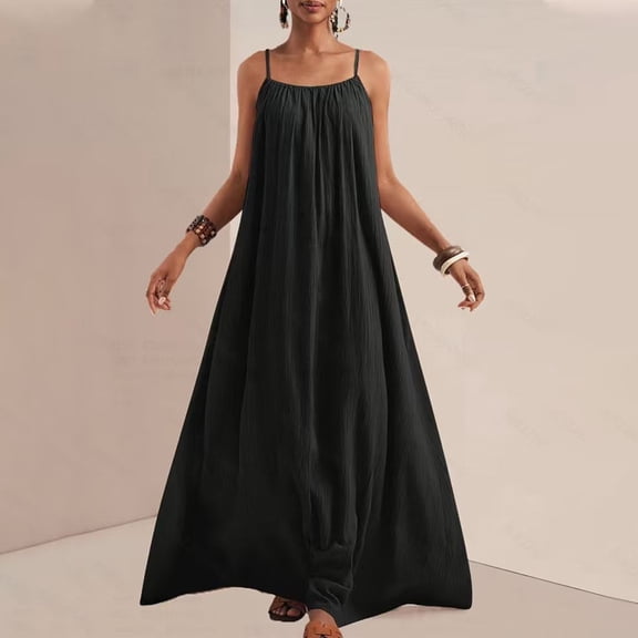 SELONE Hawaiian Dresses for Women Ruched Beach Boho Dresses Column Sleeveless Maxi Cami Sundress V Neck Smock Dresses 2XL