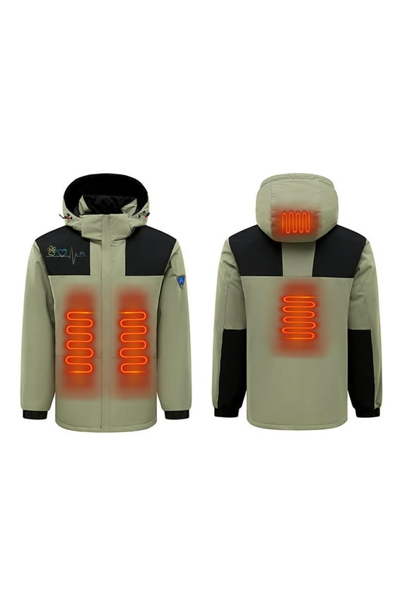 Heated Jackets for Men Women 4 Heating Zones Puffer Hoodies with Pockets Zipper Coat Warm Outerwear Green 2XL