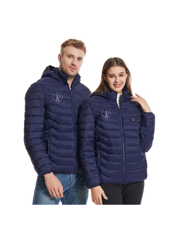 Heated Jackets for Men Womens Heart 1 Control 8 Heating Zones USB Coat with Pockets Zipper Hoodies Winter Tops XL
