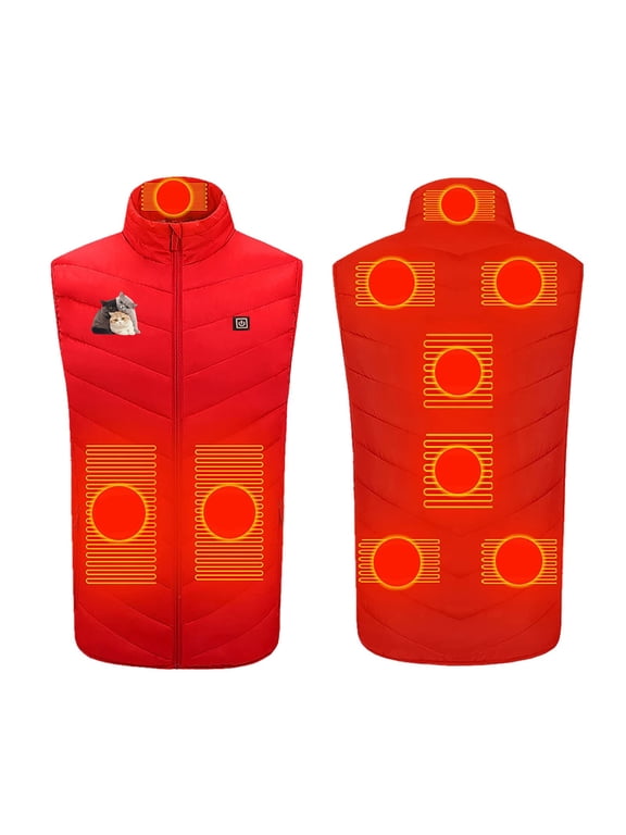 Heated Vests for Men Women 9 Zones 3 Heating Levels Fleece Jacket Sleeveless Printed Warm Coat Plus Size