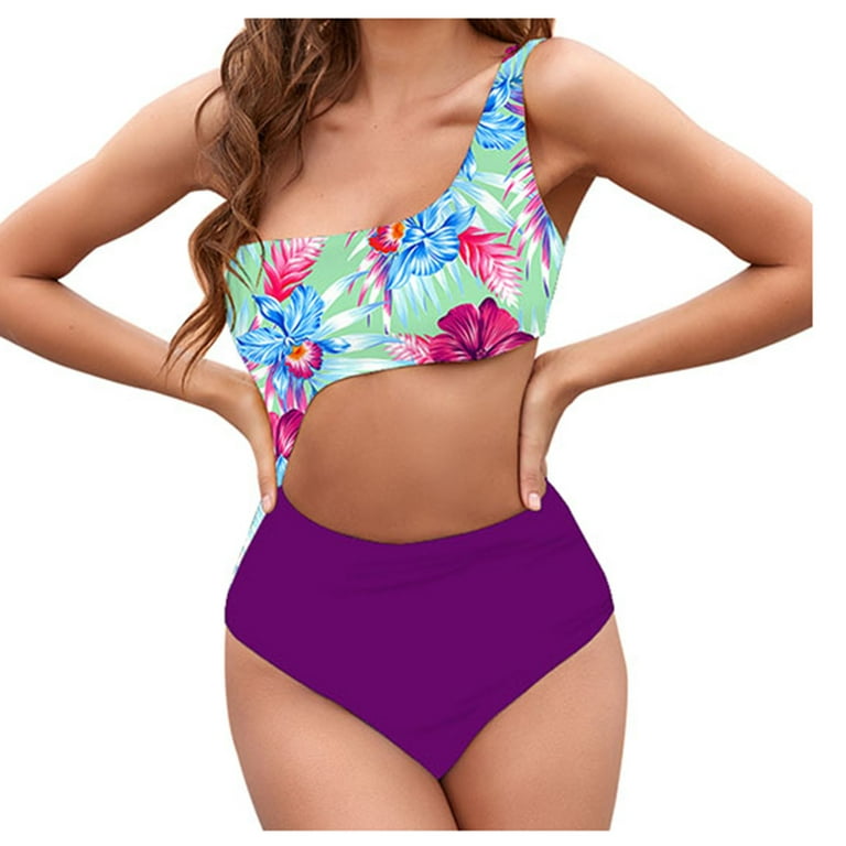 SELONE High Waisted Bikini One Piece Monokini Plus Size Tummy Control Large  Bust Romper Halter Hawaiian Beach Beachwear Fashion Tummy Control