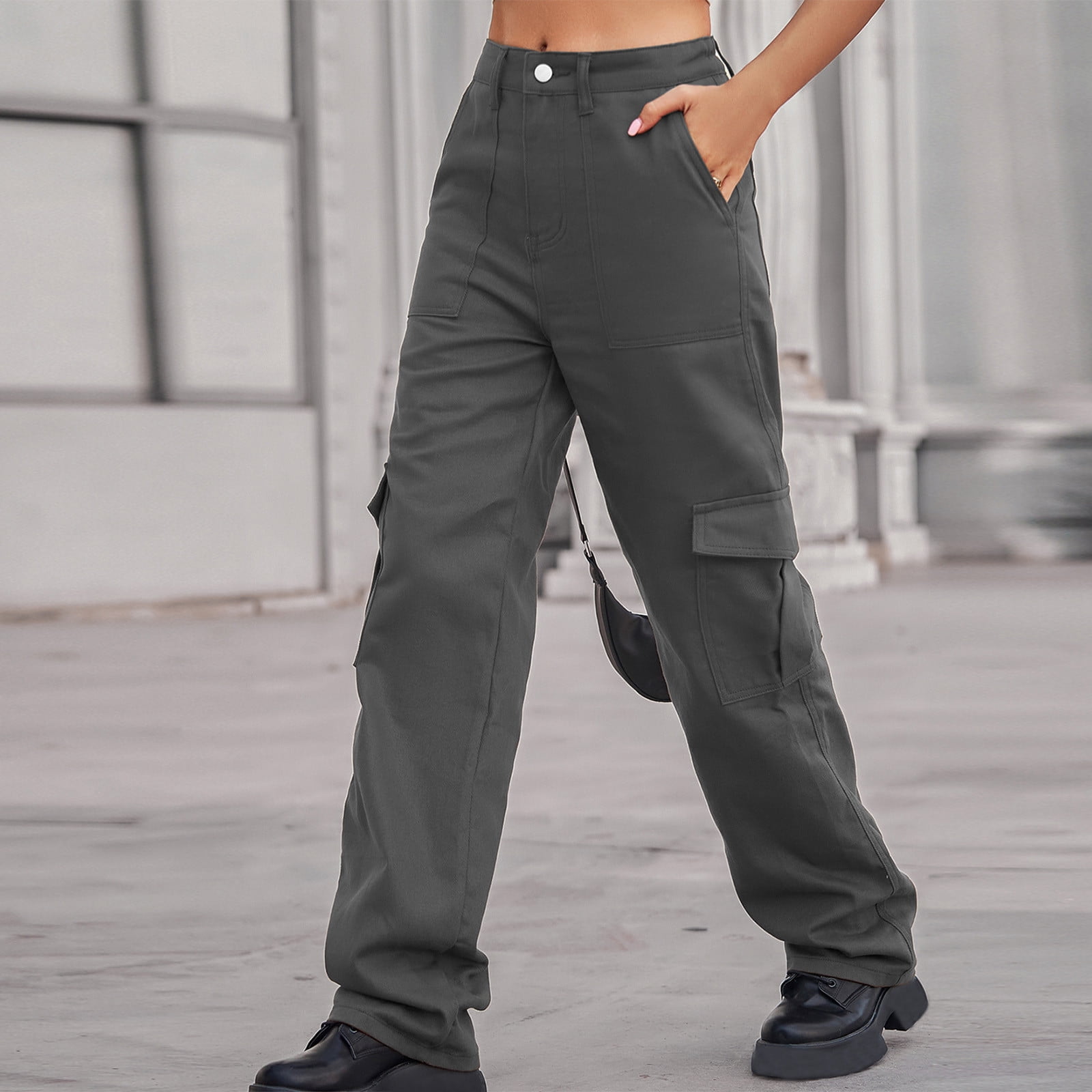 SELONE High Waisted Cargo Pants Women With Pockets Denim Casual Long Pant  Straight Leg Solid Pants Hippie Punk Trousers Jogger Loose Overalls s for  Everyday Wear Running Work Casual Event Khaki S 
